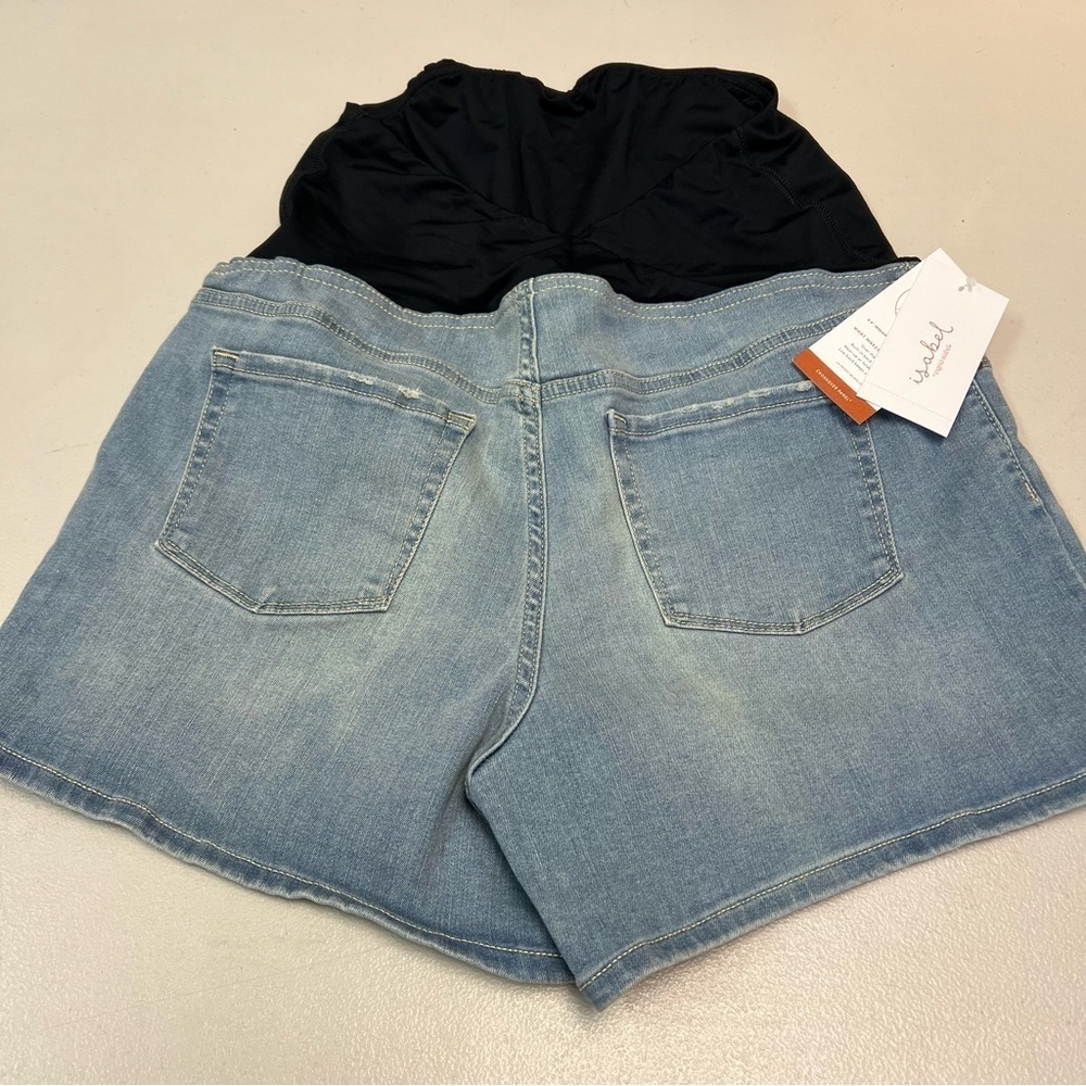 Isabel Maternity Super Stretch Blue Denim Midi Short Size 12 - Picture 3 of 5